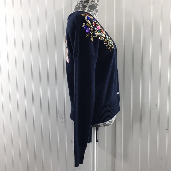 Asos‎ Revive Navy Cardigan Sweater Womens 6 Rhinestone Embroidered Embellished - Picture 3 of 13